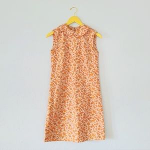 VINTAGE Orange Floral Shift with Peter Pan Collar